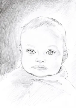 Bleistiftportrait eines Kindes nach Foto mit feiner Schattierung.