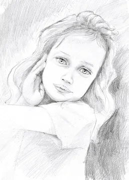 Handgezeichnetes Bleistiftportrait einer jungen Person nach Fotovorlage.